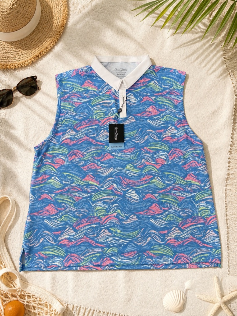 Good Good Golf Sleeveless Polo Tank 3X | Blue Wave Print | NWT | Athletic Top